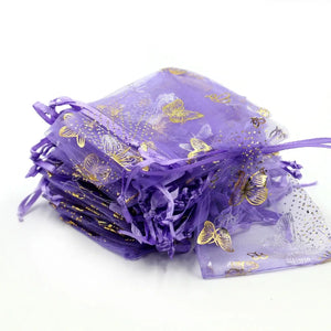 50pcs 9x12cm Purple Butterfly Organza Bags Tulle Gift Pouches