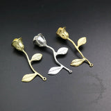38mm Brass Rose Branch Pendant Charm