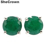 Green Emerald Tanzanite Tourmaline Silver Stud Earrings