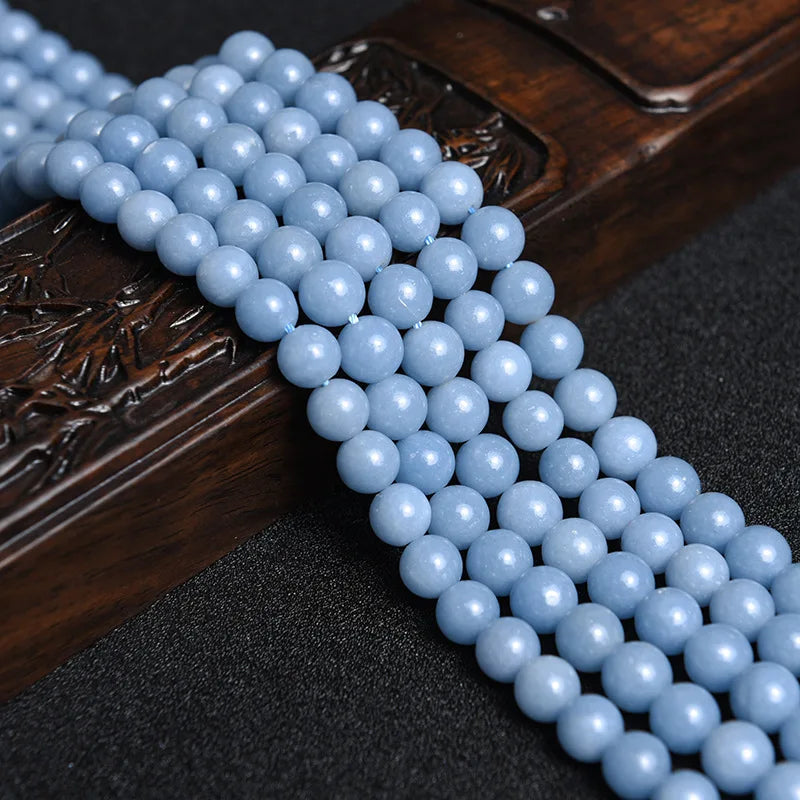Natural Angelite Stone Beads Round Loose Gem Stone Beads 15''