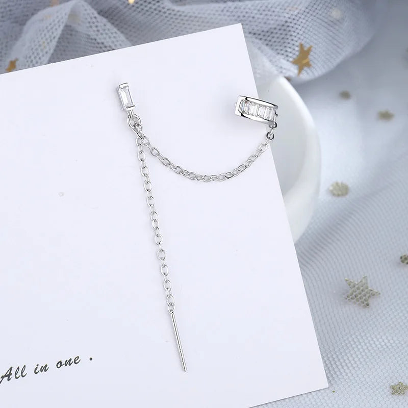 Cubic Zircon Long Chain Ear Cuff Clip for Women