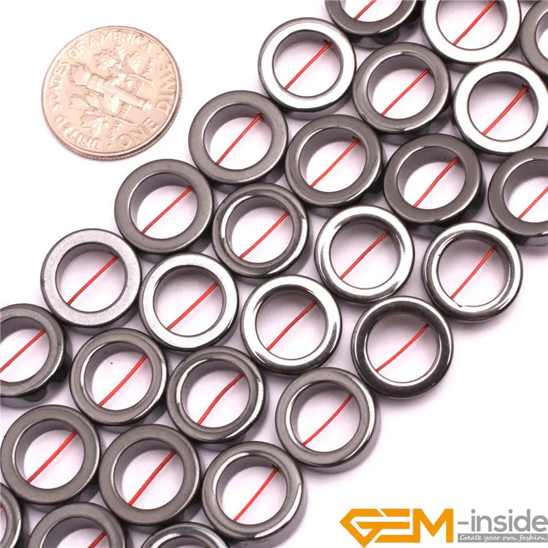 Natural Hematite Ring Beads with Magnetic Stone DIY Bracelet Making
