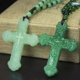 Myanmar Natural Jade Chalcedony Cross Pendant Inlaying Worker Present