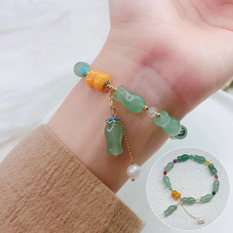 Pink Aventurine Gourd Bracelet for Women Girls Antique Beaded Costume Jewelry