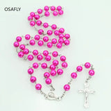 Glass Pearl Beads Cross Necklace
