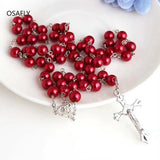 Glass Pearl Beads Cross Necklace