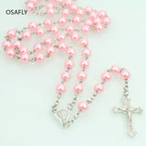 Glass Pearl Beads Cross Necklace