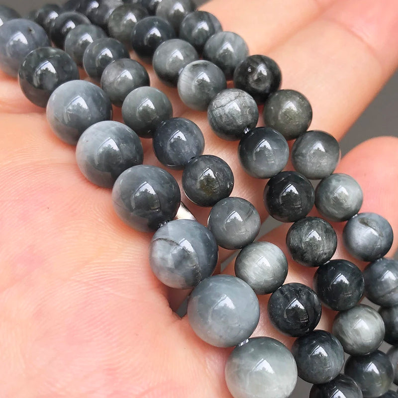 Natural Gray Hawk's Eye Stone Round Spacer Beads 6-12mm