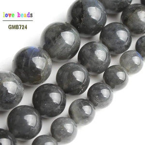 Natural Grey Labradorite Moonstone Round Beads 15'' Strand DIY Bracelet
