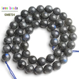 Natural Grey Labradorite Moonstone Round Beads 15'' Strand DIY Bracelet