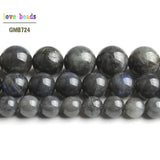Natural Grey Labradorite Moonstone Round Beads 15'' Strand DIY Bracelet