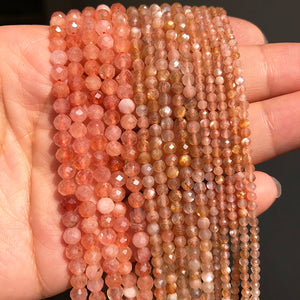 Sunstone Faceted Beads 15'' 2 3 4mm for Jewelry Making