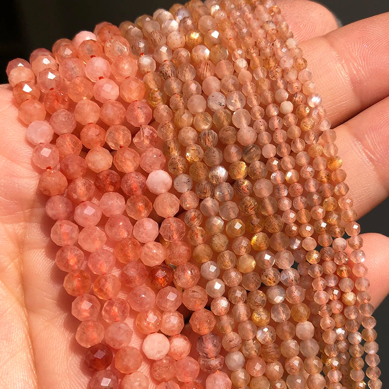 Sunstone Faceted Beads 15'' 2 3 4mm for Jewelry Making