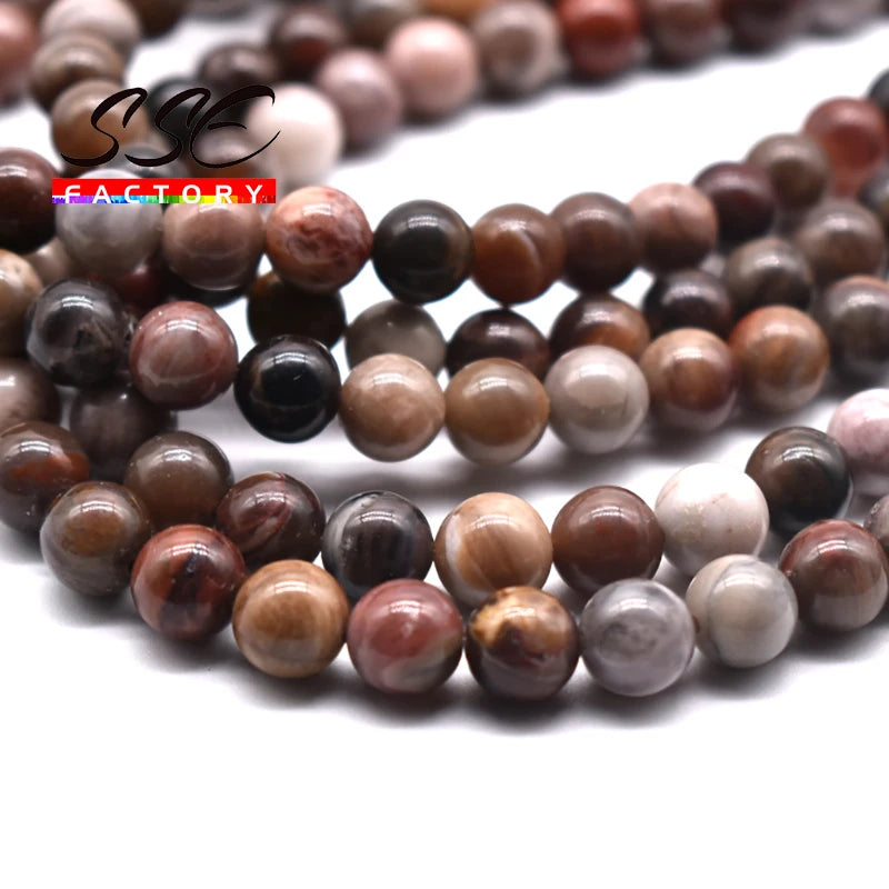 Smooth Round Natural Petrified Jades Gem Stone Beads 4/6/8/10/12MM