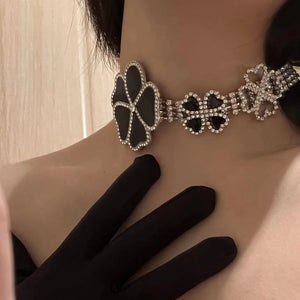 Glachocke Choker Set With Rhinestone Flower Necklace Gift