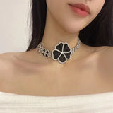 Glachocke Choker Set With Rhinestone Flower Necklace Gift