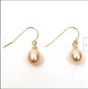 AAAA 8x10mm Akoya Pink Pearl Earrings 14Kp