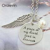 A PIECE OF MY HEART LIVES IN HEAVEN Memorial Pendant Charms Necklace