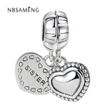 925 Silver Heart Sister Pendant Bead Charm for Bracelet Bangle DIY