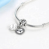 925 Silver Heart Sister Pendant Bead Charm for Bracelet Bangle DIY