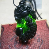 Green Jade Carved Money Pixiu Pendant Dragon Necklace Charm Lucky Amulet