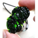 Green Jade Carved Money Pixiu Pendant Dragon Necklace Charm Lucky Amulet