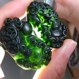 Green Jade Carved Money Pixiu Pendant Dragon Necklace Charm Lucky Amulet
