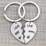 Personalized Broken Heart Couple Keychain Husband Wife Gift