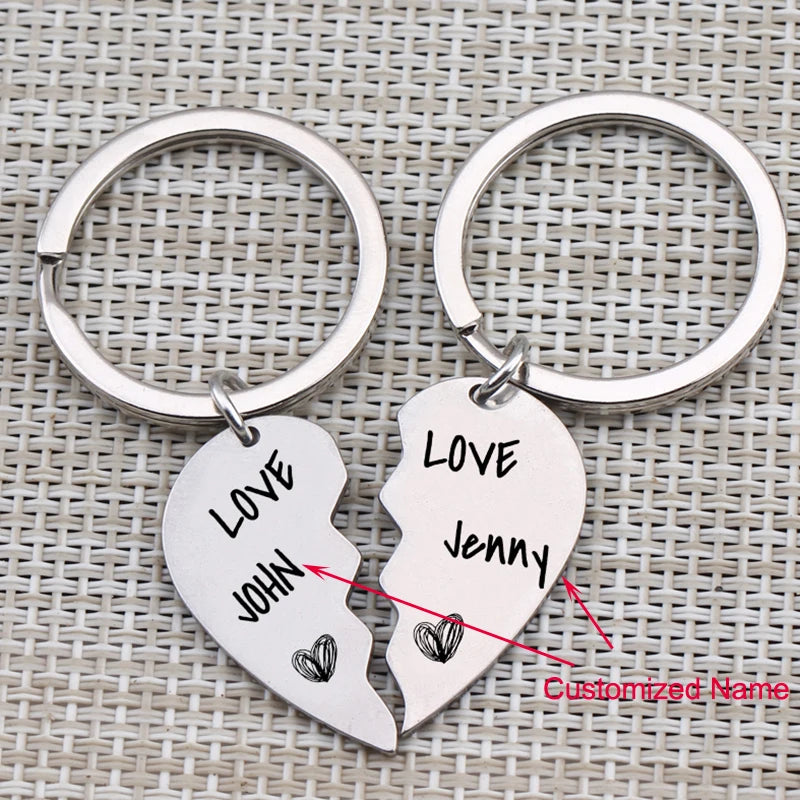 Personalized Broken Heart Couple Keychain Husband Wife Gift