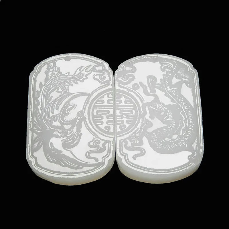 Dragon Phoenix Jade Pendant Necklace Hand-Carved Charm Amulet