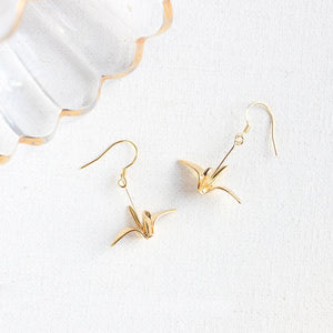 Japanese Cranes & Wind Girl 925 Silver Ear Cuffs