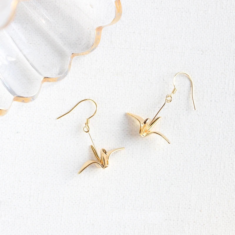 Japanese Cranes & Wind Girl 925 Silver Ear Cuffs