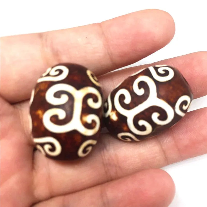 Old Magic Natural Stone Xiangyun Lucky Cloud Tibetan Dzi Beads 22*23mm