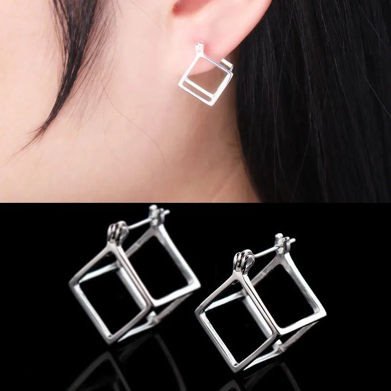925 Silver Square Geometric Earrings 12mm