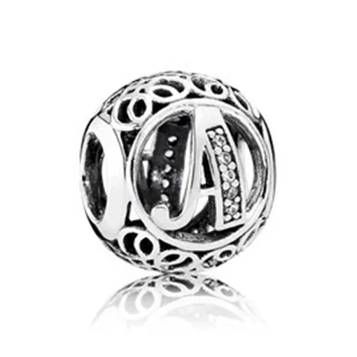 A-R Openwork Alphabet 26 Letter Crystal Beads 925 Sterling Silver Charm Bracelet