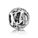 A-R Openwork Alphabet 26 Letter Crystal Beads 925 Sterling Silver Charm Bracelet