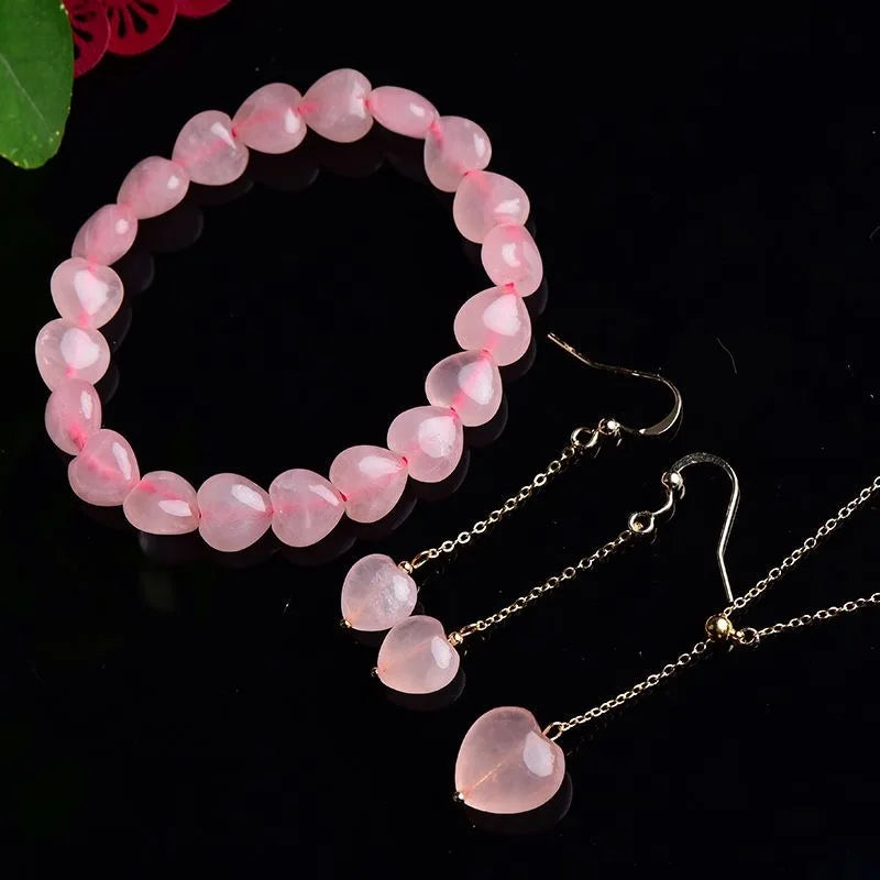Pink Crystal Love Beads Bracelet Bangle Set
