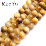 Yellow Tiger Eye Stone Beads Round Loose Beads 15inch DIY Bracelet