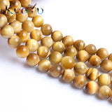 Yellow Tiger Eye Stone Beads Round Loose Beads 15inch DIY Bracelet