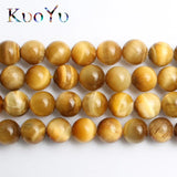 Yellow Tiger Eye Stone Beads Round Loose Beads 15inch DIY Bracelet