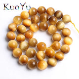 Yellow Tiger Eye Stone Beads Round Loose Beads 15inch DIY Bracelet