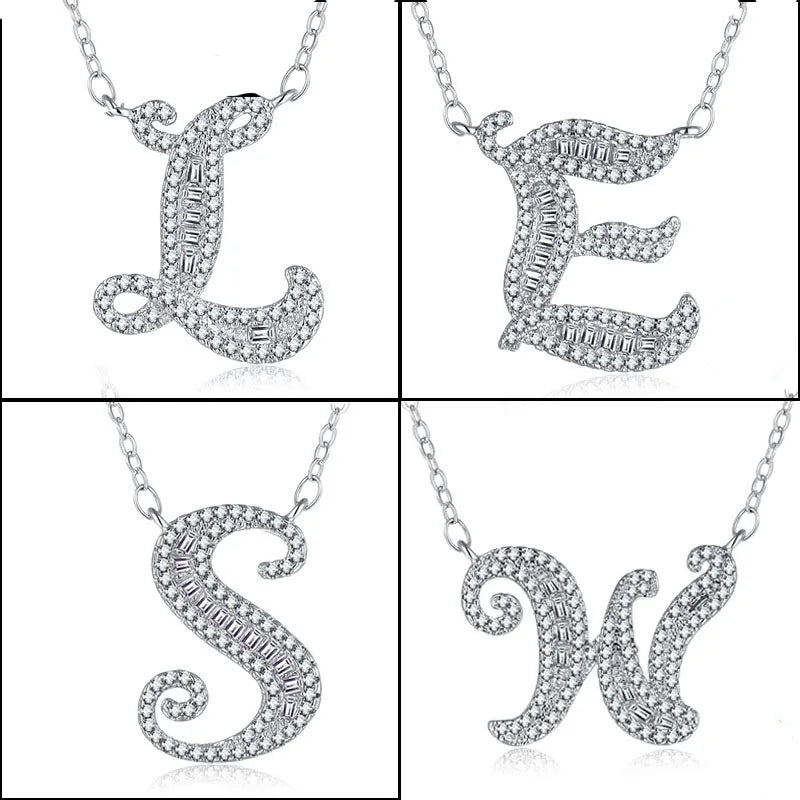 A-Z 26 Letter Name Pendant Long Chain Necklace for Women CZ DIY Jewelry Gift