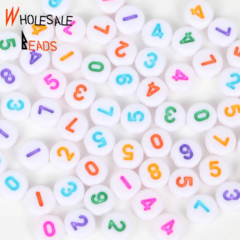 A-Z 7mm Mix Letter Acrylic Beads Number Round Flat Alphabet Spacer Beads
