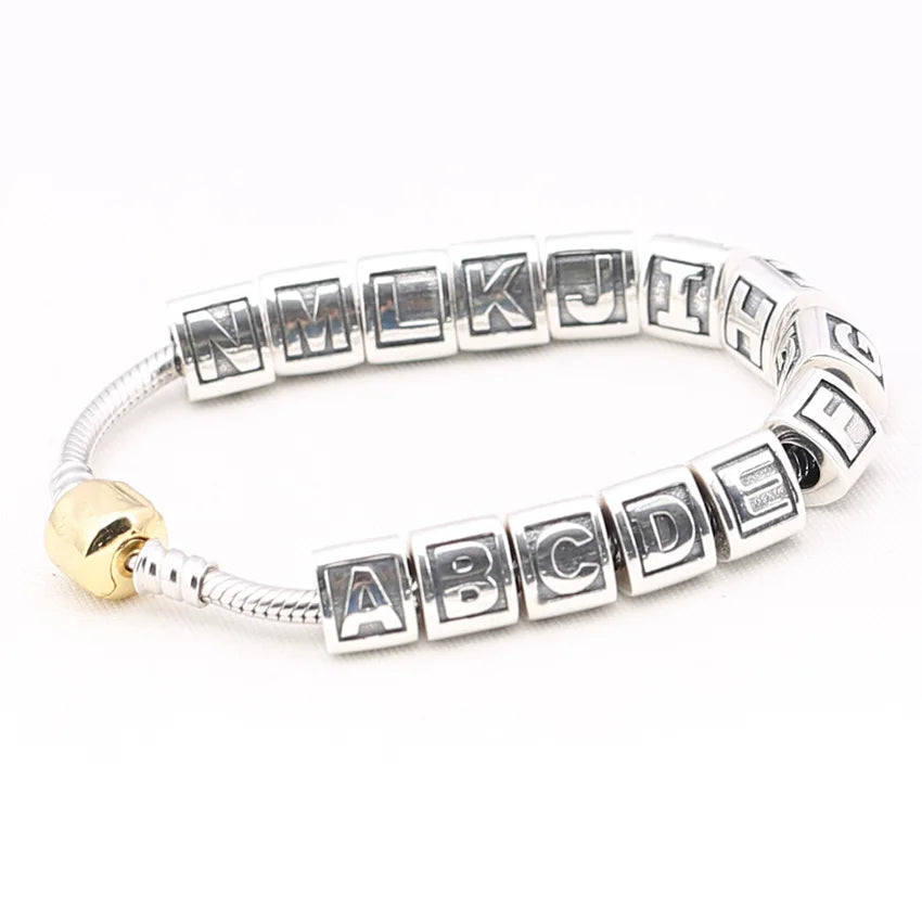 A-Z Bead Charm Vintage Alphabet Letter Bead Bracelet Bangle DIY Jewelry