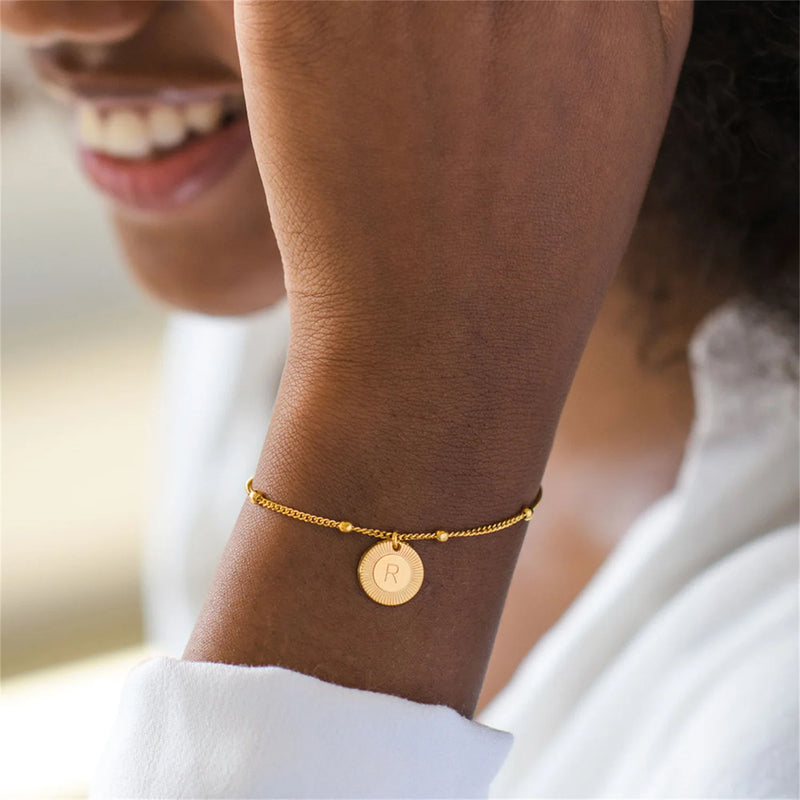 A-Z Charm Bracelets Initial Link Chain Bracelet Anklet in 18k Plating