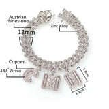A-Z Name Letters Pendant Necklaces Bracelets 12mm Cuban Link Chain Bracelet