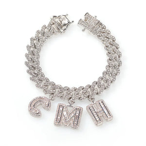 A-Z Name Letters Pendant Necklaces Bracelets 12mm Cuban Link Chain Bracelet
