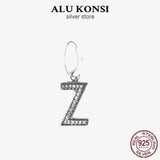 925 Silver Crystal Dangle Alphabet Charm for Bracelet Bangle
