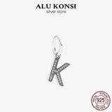 A-Z Crystal Letter Pendant Charm 925 Silver Beads DIY Jewelry