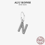 A-Z Crystal Letter Pendant Charm 925 Silver Beads DIY Jewelry